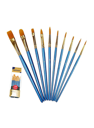 Xubox Nylon Hair Pointed-Round Paintbrush Set, 10-Piece, Blue