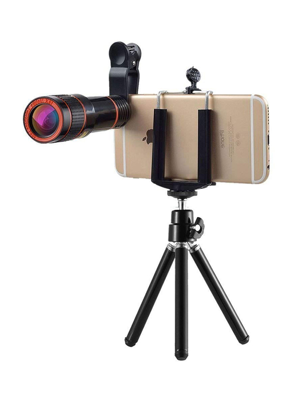 TheWorldMall Portable Mini 4-in-1 Mobile Phone Telephoto Lens with Tripod, Black