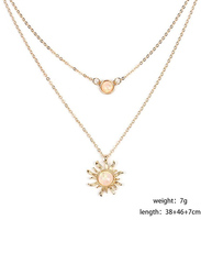 Brbam Alloy Moon and Sunflower Double Layering Clavicle Chain Pendant Necklace for Women with Crystal, Gold