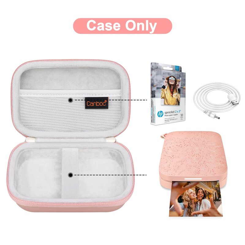 Canboc Carrying Case for HP Sprocket Portable 2x3 Instant Photo Printer, KODAK Step Wireless Mobile Photo Printer, Lifeprint 2x3 Photo Printer, Mesh Bag fit Photo Paper Cable, Rose Gold