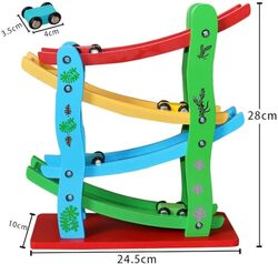 Wooden Car Race Track Ramp Toy for 3+ Year Old Toddler Motor Skills Race Track Wooden Toy with 4 Cars and stable Base Great Montessori Toys Gift for Toddlers.