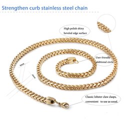 FIBO STEEL 6mm Curb Chain Necklace for Men Stainless Steel Biker Punk Style 24.0 inches Gold