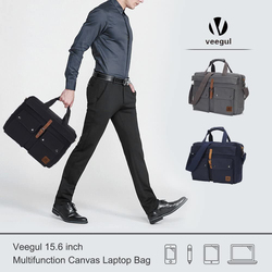 Veegul 15.6-inch Multifunctional Canvas Laptop Messenger Bag, Black