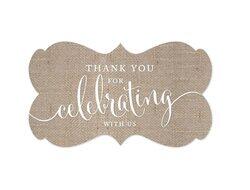 Andaz Press Fancy Frame Rectangular Label Stickers, Thank You for Celebrating with Us, Burlap Print, 36-Pack Wedding Decorations, Wedding Favors, Stickers for Packaging, Party Favor