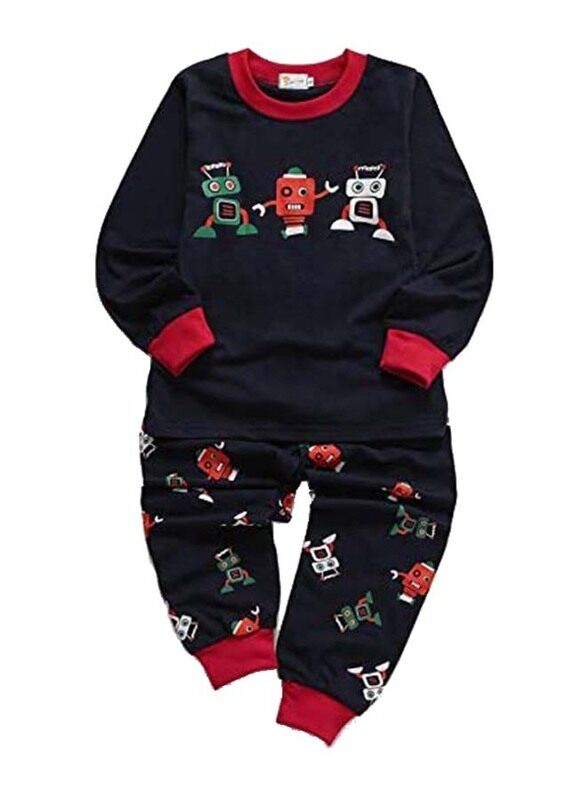 Tecrok Cotton Cute Robot Toddler Sleepwear Set, 1-7 Years, Black/Red/Green