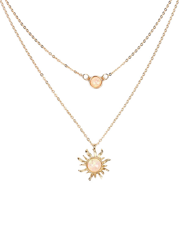 

Brbam Alloy Moon and Sunflower Double Layering Clavicle Chain Pendant Necklace for Women with Crystal, Gold