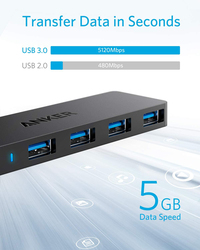 Anker 4-Port USB 3.0 Hub with 2 ft Extended Cable for MacBook/Mac Pro/Mac Mini/iMac/Surface Pro/XPS, PC/Flash Drive/Mobile HDD, Black