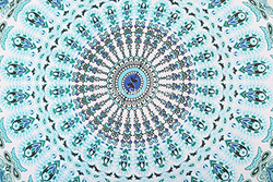 شبلكسمي غطاء وسادة مزخرف دائري ماندالا, انديان بوهيميان, حجم لارج, 32 انش, أبيض/أزرق