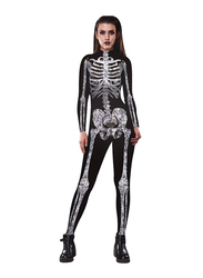 Urvip Halloween Skeleton Skinny Stretch Costume Jumpsuit/Bodysuit for Women, Large, Black