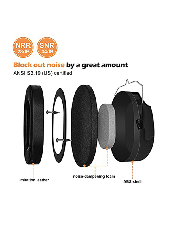 ProCase Wireless Over-Ear Noise Cancelling Ear Muffs for Shooting Range or Mowing Construction, 2 Pieces, Black