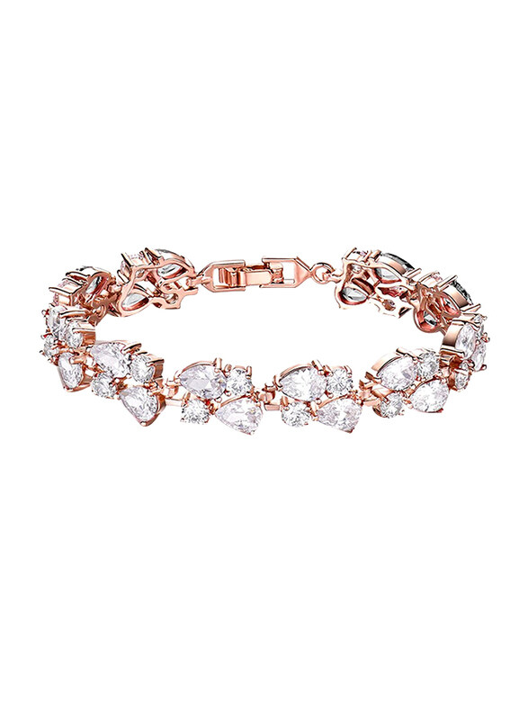 

Gulicx Vintage Style Dual Layer Rose Gold Plated Pear Drop Designer Bracelet for Women with Cubic Zirconia Crystal, Rose Gold