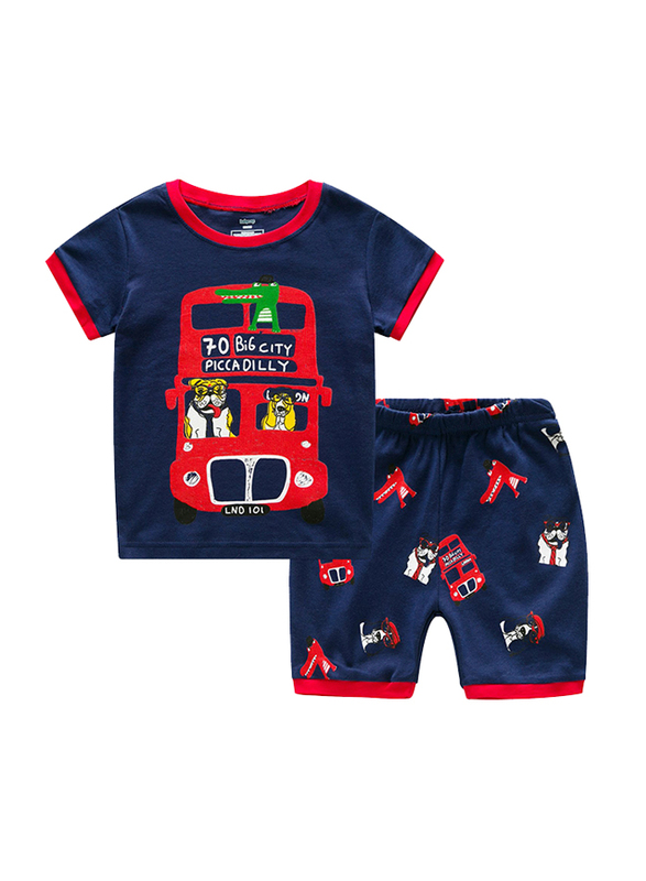 

Wergo 6 Happy Bus Dinosaur Cotton Sleepwear Pajamas Sets for Boy, 2-7 Years, Navy Blue/Red