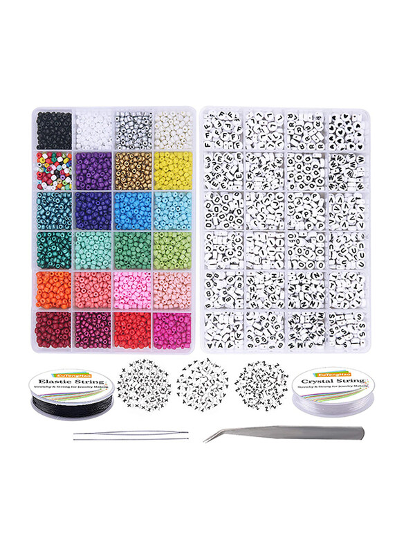 

EuTengHao Small Glass Seed Beads and Letter Beads Set, 6810 Pieces, Ages 6+, Multicolour