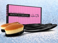 HanZa Professional Oval Makeup Brush Set, 10 Pieces, Black