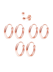 Silverline Jewelry 4 Piece Sterling Silver Endless Hoop and Stud Unisex Earring Set, Rose Gold