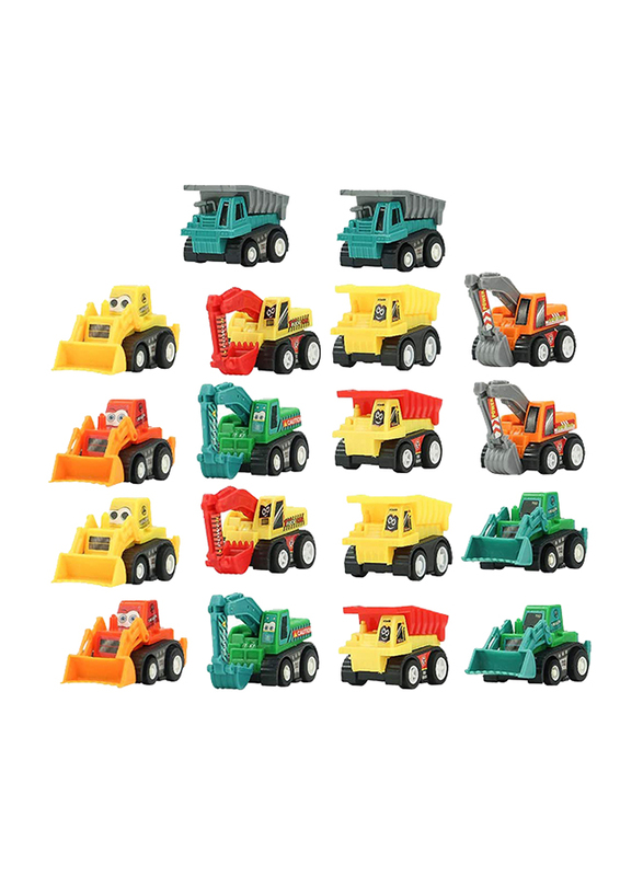 Fajiabao Mini Pull Back Construction Vehicles Toy Cars Set, 18 Pieces, Ages 3+