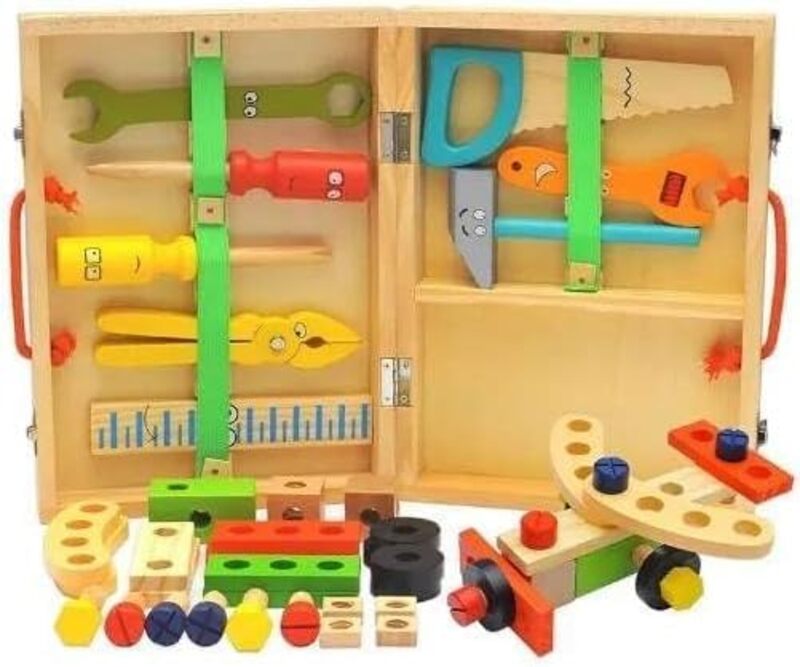 Tool Kit for Kids Wooden Tools Toy set for Toddler Include Tool Box, Montessori Stem Learning Educational Construction Toys for 3+ Years old kids Best Birthday Gift for kids.