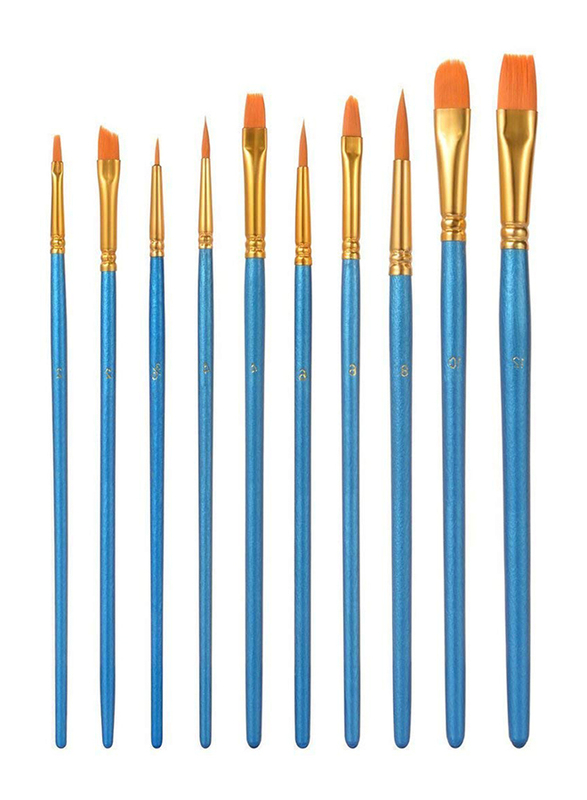 Xubox Nylon Hair Pointed-Round Paintbrush Set, 10-Piece, Blue