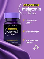 Carlyle Melatonin 12 mg Fast Dissolve 90 Tablets. Natural Berry Flavor. Vegetarian, Non-GMO, Gluten Free