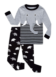 Barara King Long Sleeve Elephant Cotton Sleepwear Pajamas for Boy, Size 2T, Black/Grey