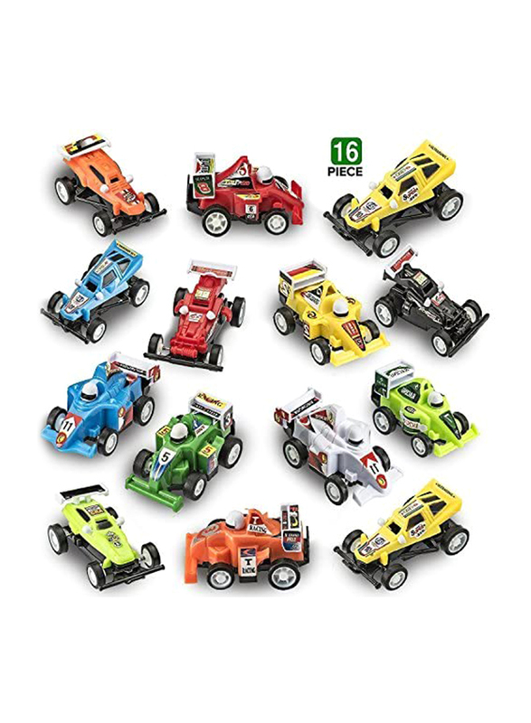 Prextex Pull Back Racing Cars for Kids, 16 Pieces, Ages 3+