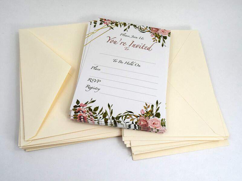 Set of 25 Floral Invitations Include 25 envelopes. Quality & Heavy 14 pt. Paper Matte with envelopes Included. Flower Invitation for Bridal Shower, Wedding, Baby Shower and Birthdays.