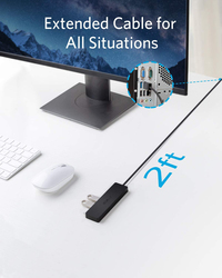 Anker 4-Port USB 3.0 Hub with 2 ft Extended Cable for MacBook/Mac Pro/Mac Mini/iMac/Surface Pro/XPS, PC/Flash Drive/Mobile HDD, Black