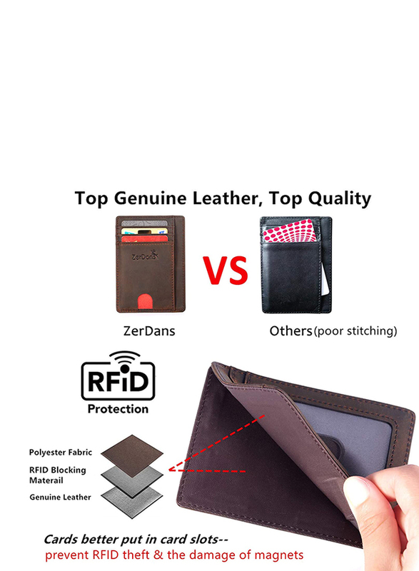 ZerDans Leather Card & ID Cases for Men, Dark Brown