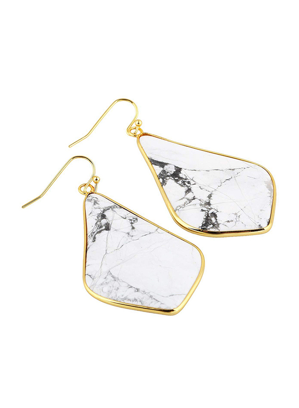 Tumbeelluwa Crystal Quartz Rhombus Shaped Gold Plated Stone Drop & Dangle Earrings for Women, Gold