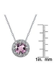 Ice Gems Sterling Silver Light Purple Cubic Zirconia and White Topaz Round Halo Pendant Necklace for Women, Silver