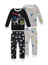 Dinosaur Long Sleeve Cotton Dinosaur Boys Pyjama/Sleepwear Set, 4 Pieces, Size 6, Grey/Black