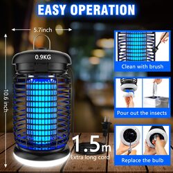 Bug Zapper Outdoor Indoor with LED Light, Electric Mosquito Zapper Fly Zapper, Waterproof Mosquito Killer Insect Zapper Fly Trap for Outside Patio Garden Backyard Home, Plug in 120 Voltage