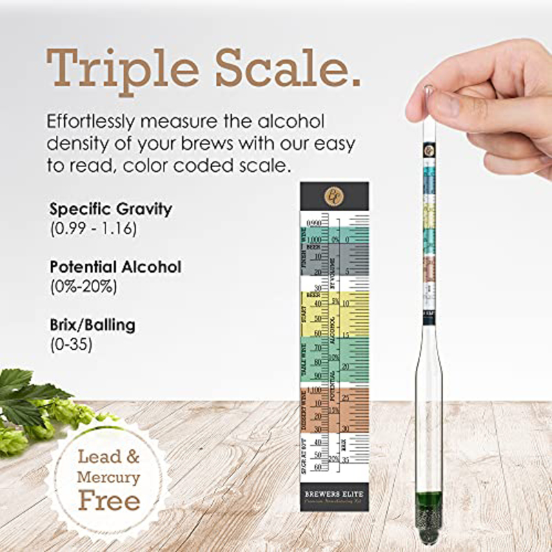 Brewers Elite Hydrometer Triple Measurement Set, Clear