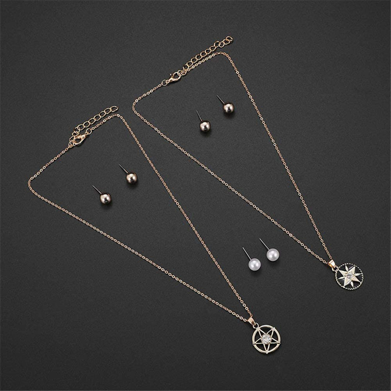 Pinkh 5-Piece Star Pendant Necklaces and Stud Earrings Set, Rose Gold
