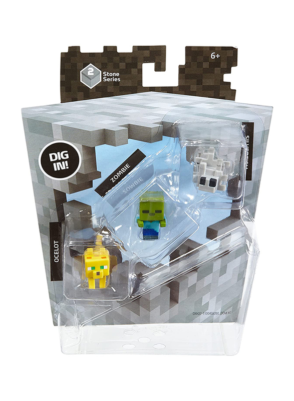 Mattel Series 2 Ocelot, Zombie and Silverfish Collectible Minecraft Figures, 3 Pieces, Ages 6+