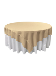 LA Linen 72-inch Polyester Poplin Square Table Cloth, Beige/White
