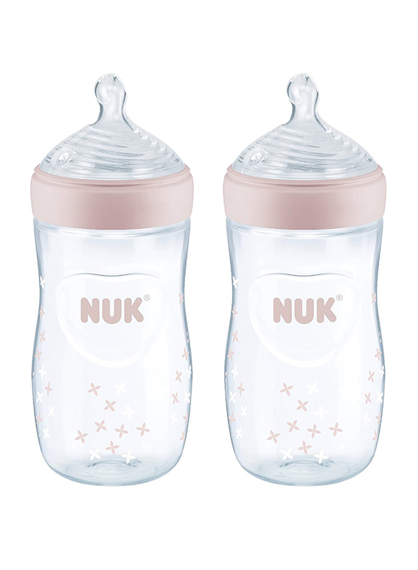Nuk Simply Natural Baby Bottle, 9 oz, 2 Pieces, 14271, Clear/Peach