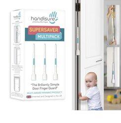 Handisure 3in1 Pack Child Door Safety Door Pinch Guard. Automatic Hinge & Lock Side Safety Reliable Multiple Awards & Unique Baby Door Stopper. Easy to Install Finger Guard for Door