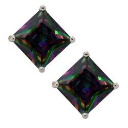 Princess Cut Rainbow Mystic Cz Stud Earrings on 925 Sterling Silver rhodium Plated (4x4mm)