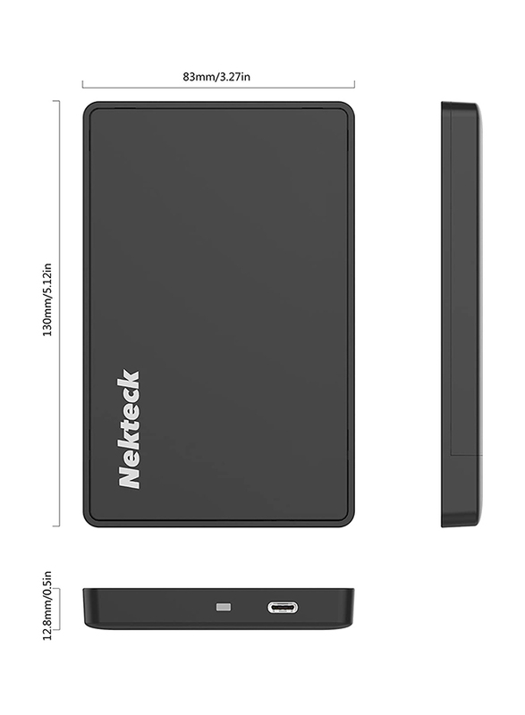 Nekteck 3.1 External HDD Hard Drive Disk Enclosure Case with USB Type C Interface for 9.5mm and 7mm HDD/SSD, Black