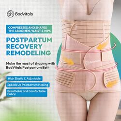 BODVITALS 3 In 1 Postpartum Girdle, Beige, Size M(Slightly Damage)