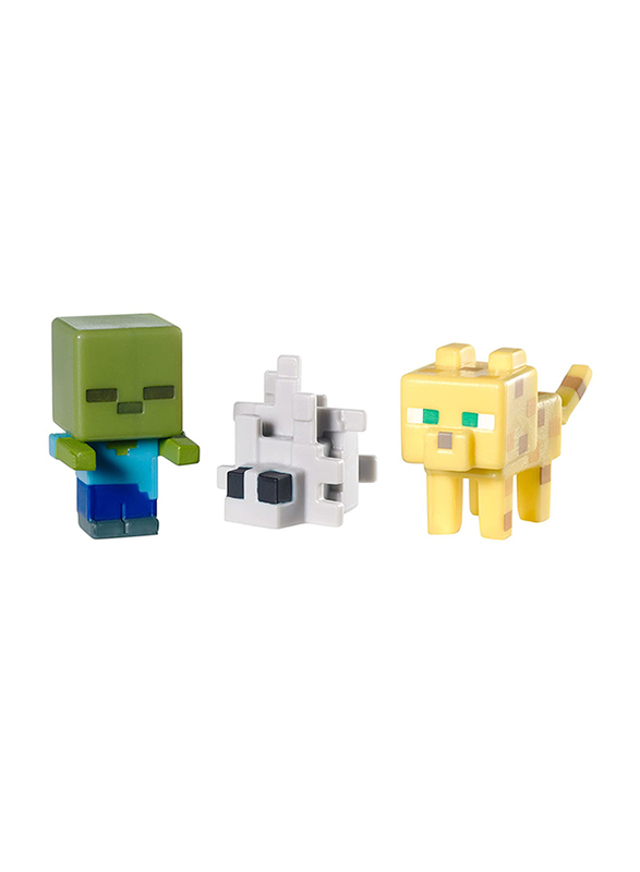 Mattel Series 2 Ocelot, Zombie and Silverfish Collectible Minecraft Figures, 3 Pieces, Ages 6+