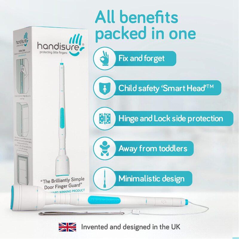 Handisure 3in1 Pack Child Door Safety Door Pinch Guard. Automatic Hinge & Lock Side Safety Reliable Multiple Awards & Unique Baby Door Stopper. Easy to Install Finger Guard for Door