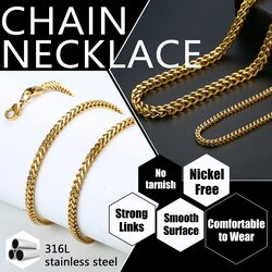 FIBO STEEL 6mm Curb Chain Necklace for Men Stainless Steel Biker Punk Style 24.0 inches Gold