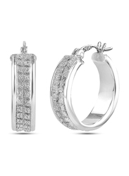 LeCalla Sterling Silver Jewelry Checker Glitter Tube Hoop Earrings for Teen Women