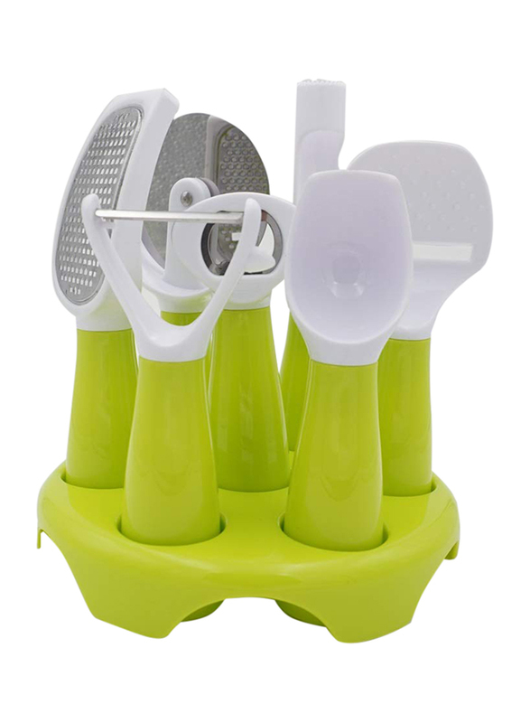 TheWorldMall 7-Piece Kitchen Utensil Set with Stand, Green/White