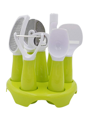 TheWorldMall 7-Piece Kitchen Utensil Set with Stand, Green/White