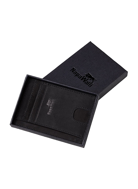 NapaWalli Leather Slim Minimalist Front Pocket U RFID Blocking Wallet for Men, Georgia Black