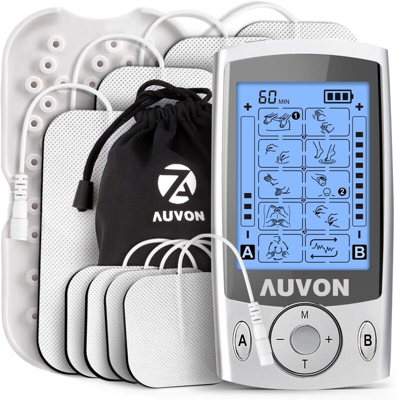 AUVON Dual Channel TENS Unit Muscle Stimulator Machine with 20 Modes, 2 Inch and 2 Inch x 4 Inch TENS Unit Electrode Pads (Slightly Damage)