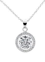 Cate & Chloe Blake True 18K White Gold Plated Halo Pendant Necklace for Women, with Cubic Zirconia Solitaire Stone, Silver